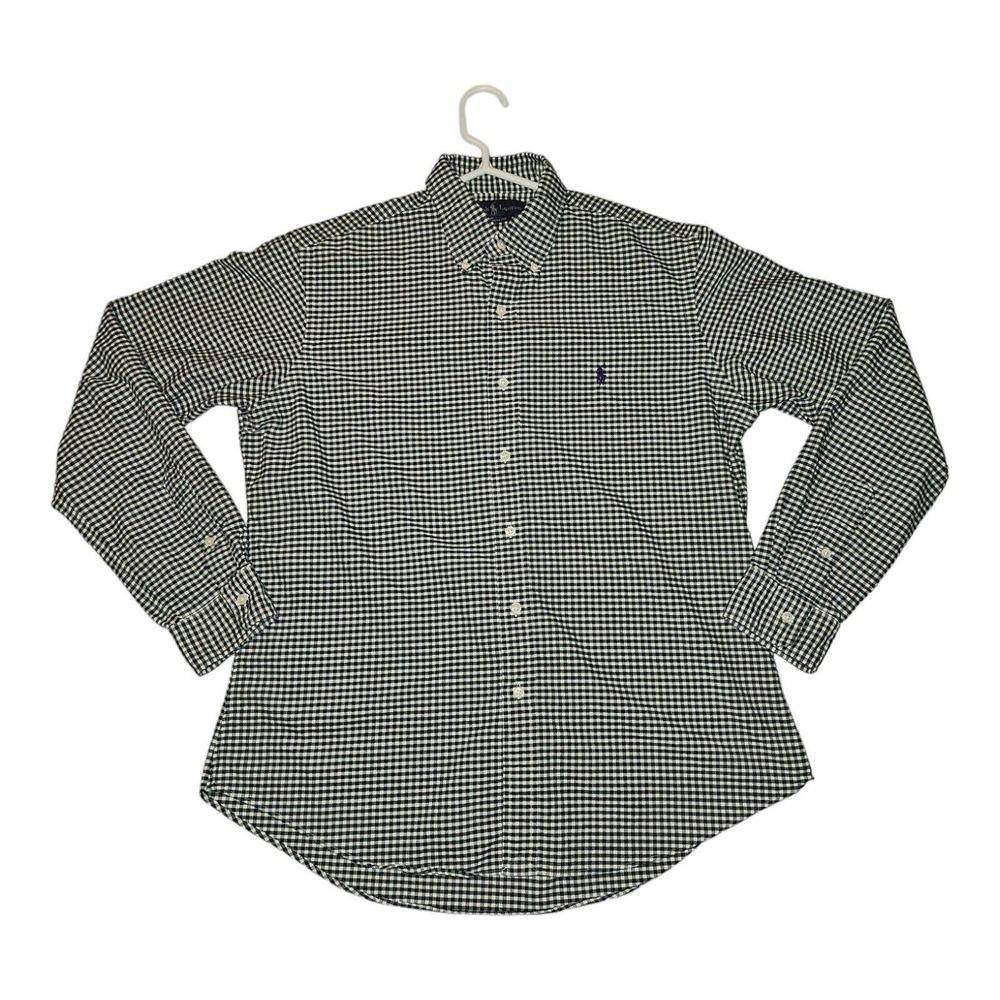 Ralph Lauren Button Down Shirt Large Men's Green Gingham Check Long Sleeve VGT - Picture 1 of 7